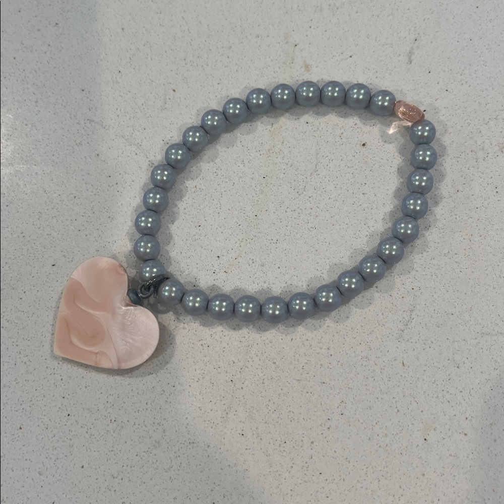 Blush Heart Charm Bracelet with Gray Beads